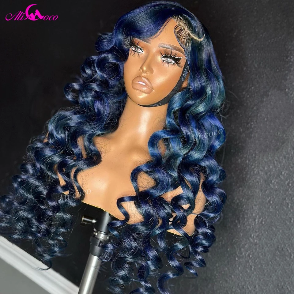 

Парик из натуральных волос, синего цвета, 13x 4, предварительно выщипанный