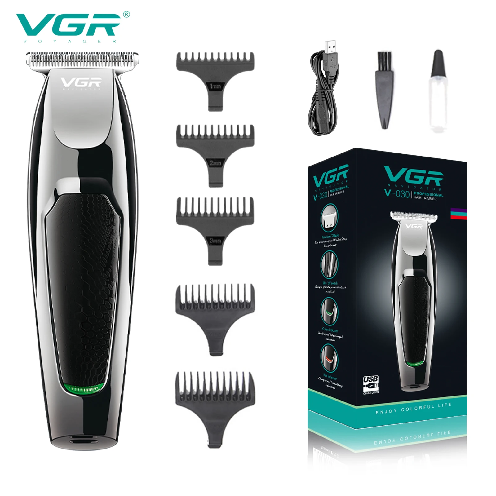 

VGR Electric Hair Clipper Oil Head Electric Hair Clipper Razor Stainless Steel Cutter Head Engraving Bald Haircut V-030