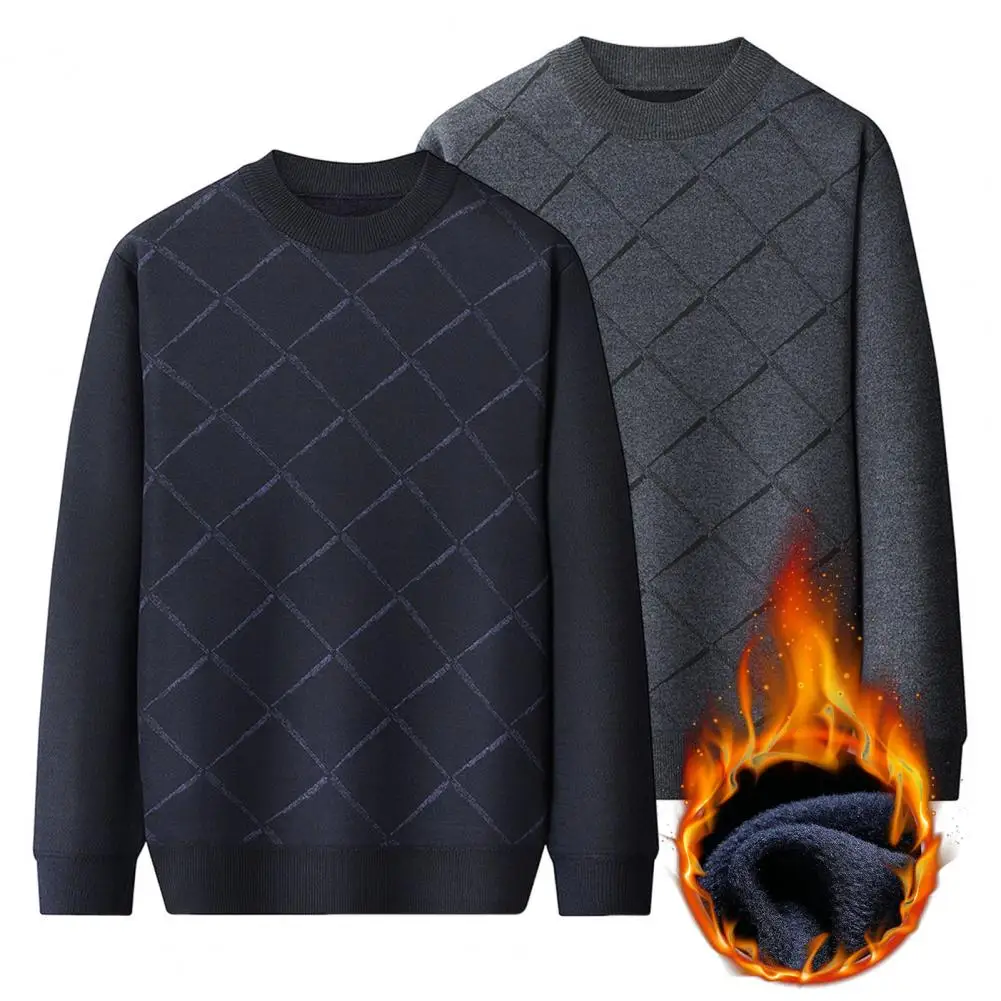 Мужской свитер с круглым вырезом длинным рукавом флисовой подкладкой и