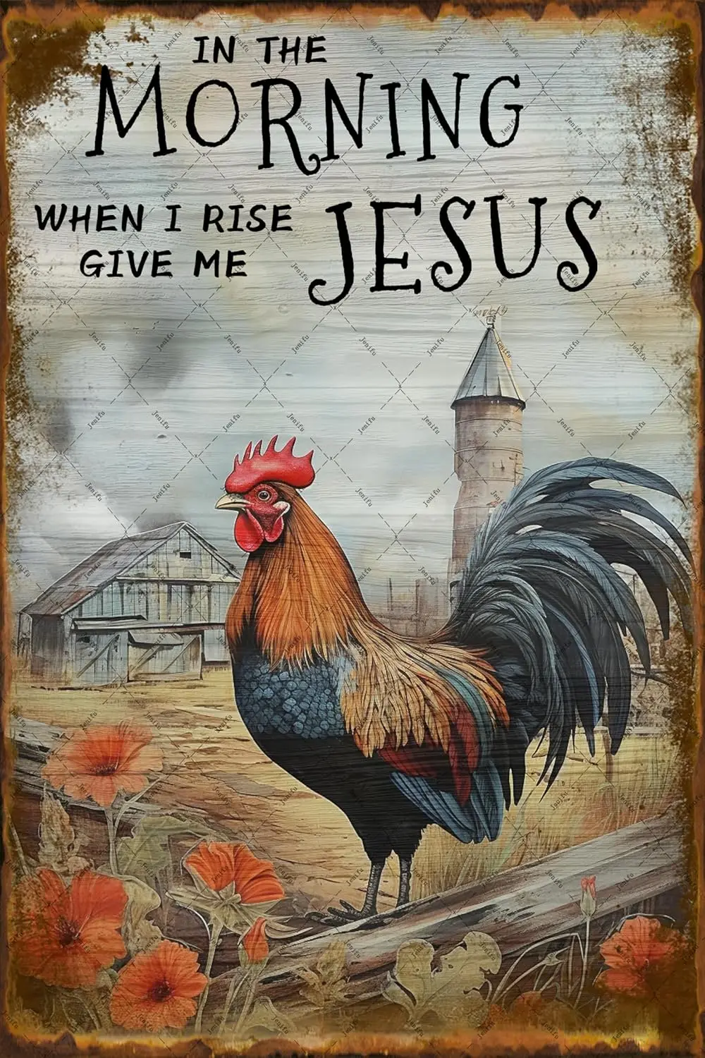 Rooster Crowng Frm Fence Wll Plque n The Mornng When Rse Gve Me Vntge Metl Tn Sgn For Home Grden Frmhouse Yrd Decortve