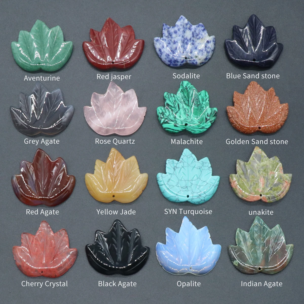 

Natural Stone Pendants Reiki Heal Maple Leaves Charms for Jewelry Making Diy Women Fashion Necklace Party Gifts 43x47mm