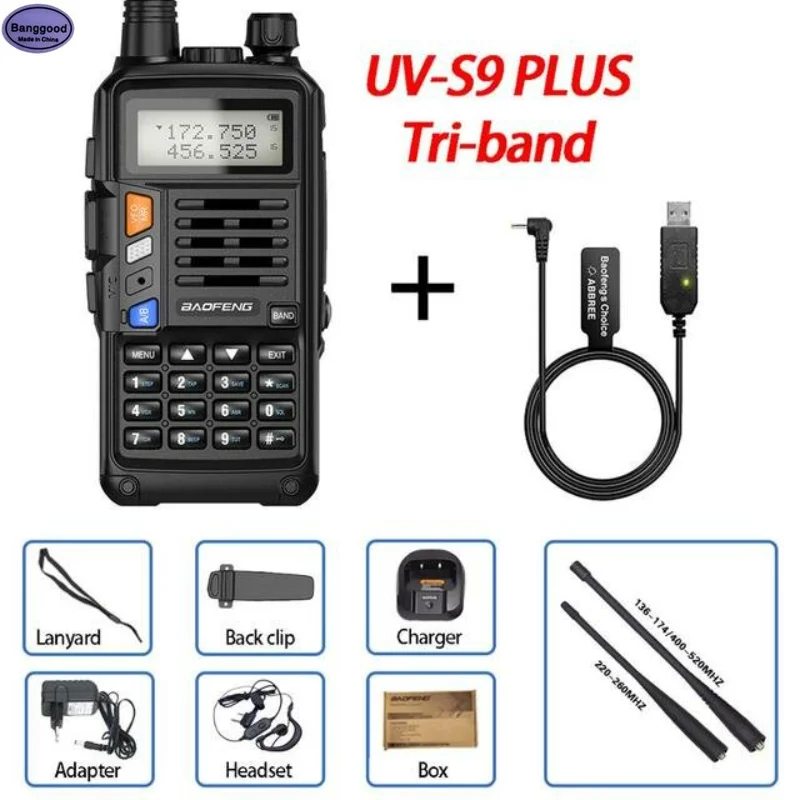 

BaoFeng UV-S9 Plus Walkie Talkie Tri-Band Powerful 10W CB Radio Transceiver VHF UHF 10km Long Range up of uv-5r Portable Radio