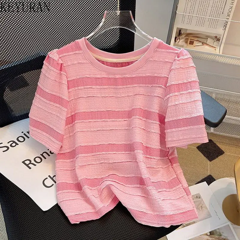 

Женская Винтажная футболка в полоску, Повседневная Свободная футболка с круглым вырезом и коротким рукавом, базовый топ с графическим принтом, Y2k, лето 2023