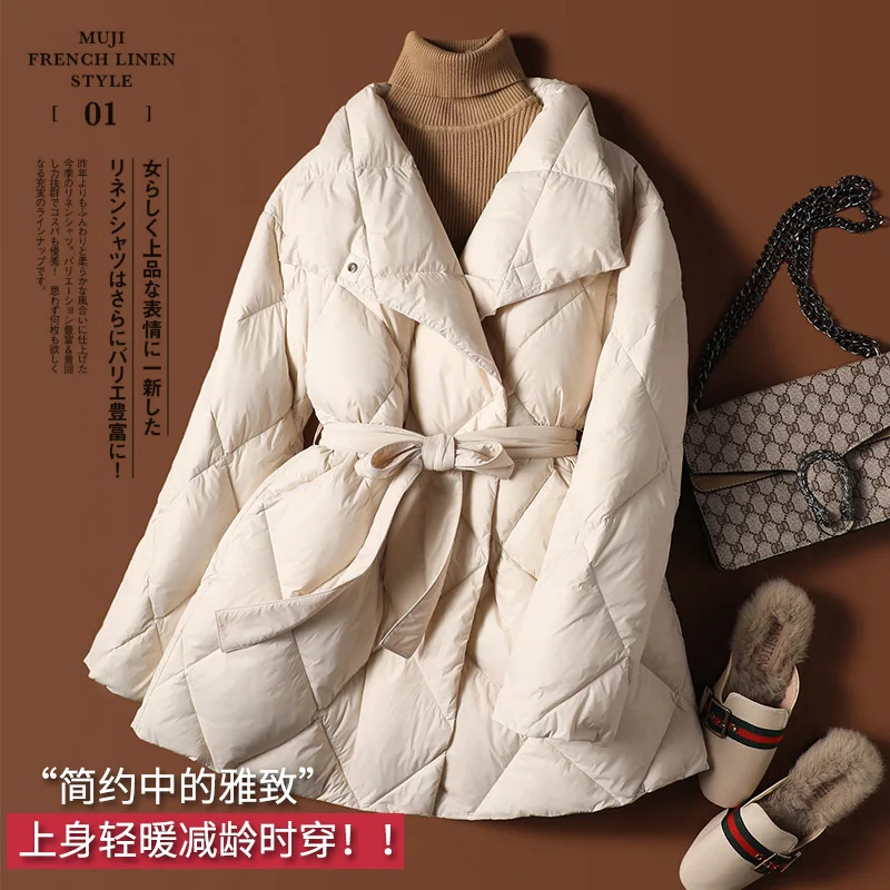 Fashion Design New Casaco Feminino Inverno 2022  90%  White Duck Down  Luxury Thin Puffer Jacket Women  Winter Coat Women