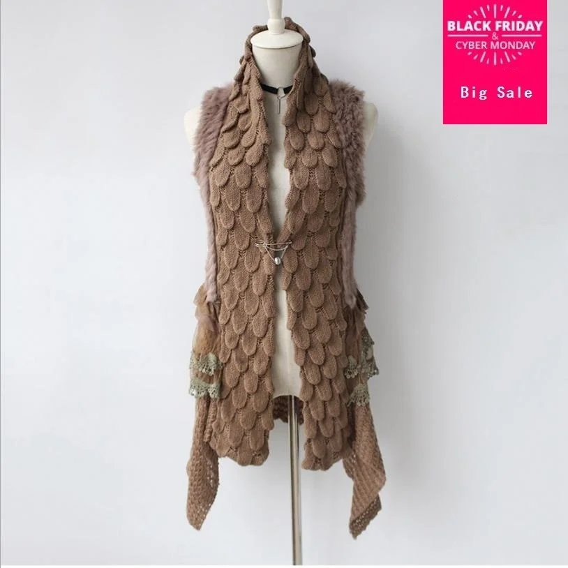 

rabbit Autumn natural women's jacket fur coat vest real fur vest slim open stitch spliced waistcoat female casual outwear L1533