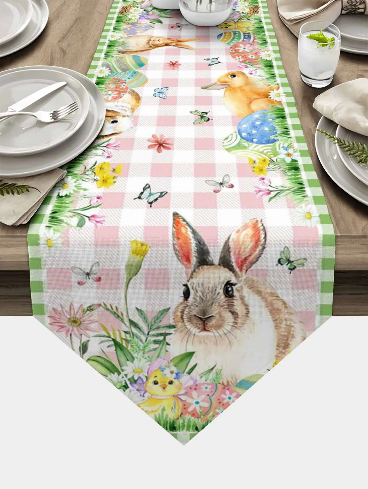 

Easter Bunny Egg Flower Butterfly Table Runner Dinning Table Mat Wedding Party Tablecloth Easter Decoration Table Cover