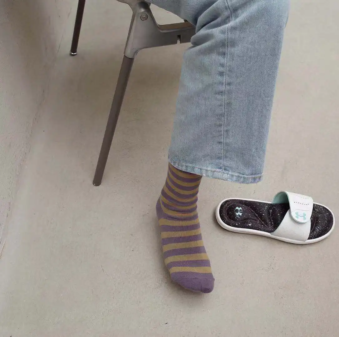 5 Pairs Breathable Soft Fashion Colorful Casual Men Socks Size Stripe Grid Business Men Cotton Dress Socks