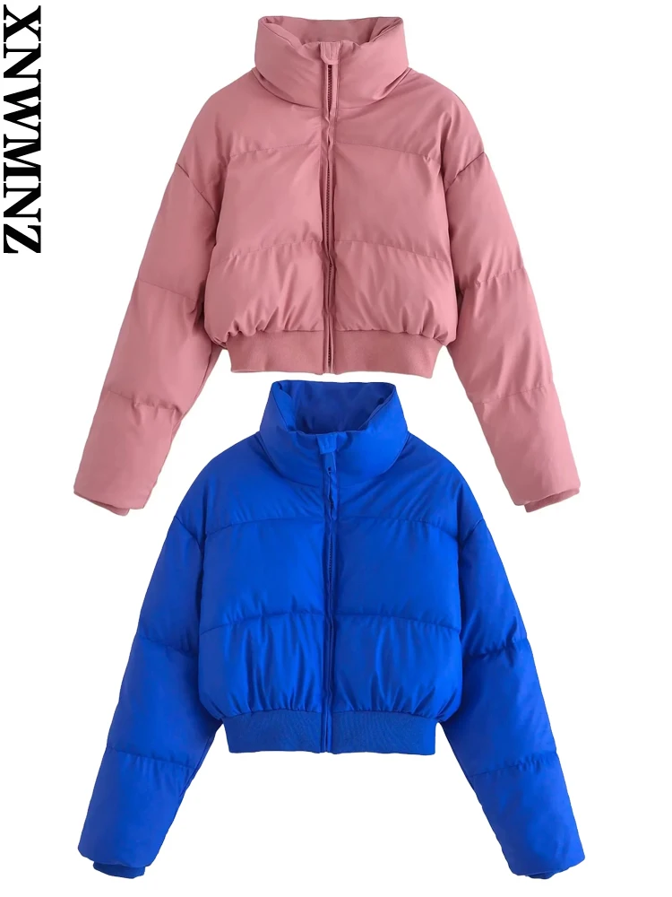 XNWMNZ 2022 Women Fashion Autumn Winter PU Faux Leather Short Parka Woman Casual Solid Color Zipper Warm Jacket Coat Female
