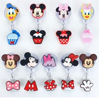 disney cartoon silicone id card holder for boys girls mickey retractable badge clip student office name bus card badge holder
