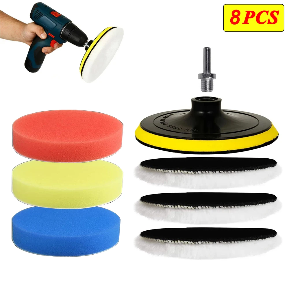 5/8Pcs 3/4/5 Inch Polishing Kit Polishing Pad Car Waxing Spo