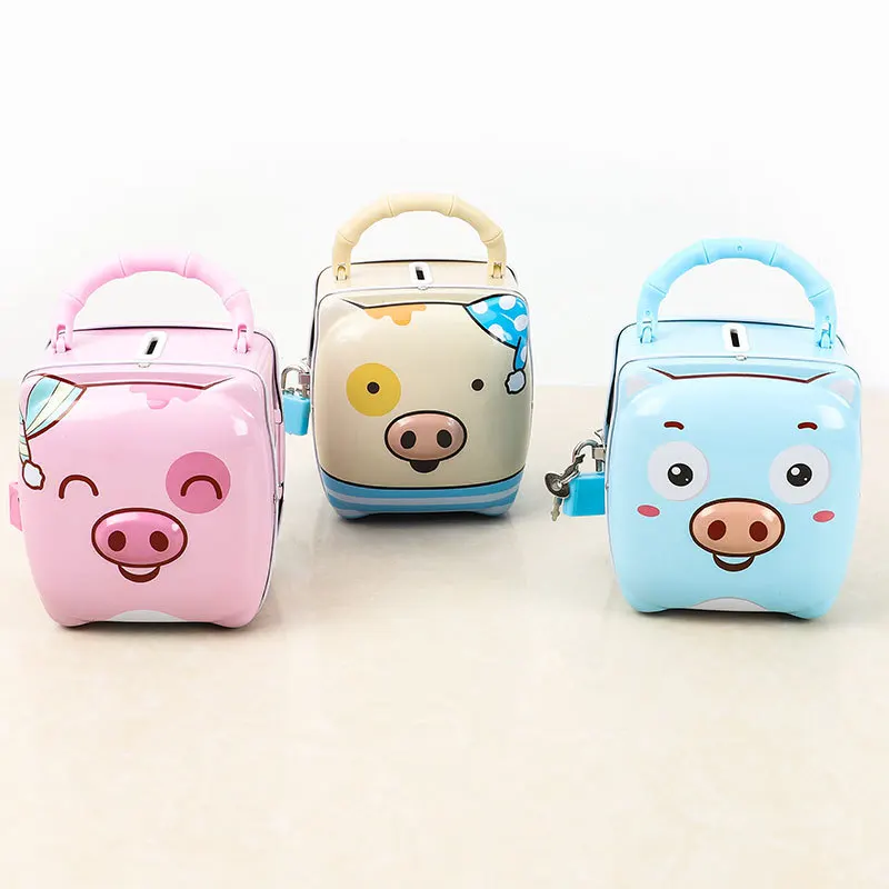 

1PC Small Metal Cute Pig Money Coin Cash Safe Box Piggy Bank with Lock Cash Box Home Decor Craft Gift For Kids Children