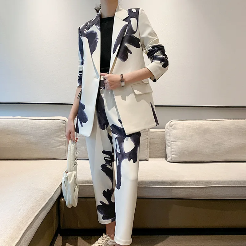 OL Lady Spring Dyeing Women Suits 2 Pieces Jacket+Pencil Nine-Point Pants Fashion Casual Blazer Suit Set Custom Made