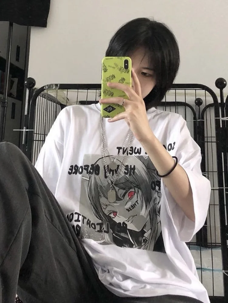 Deeptown  Retro Harajuku Anime T-shirt Japanese Streetwear Tops Print Short Sleeve Tshirt Goth Graphic Tee y2k Top Women Clothes