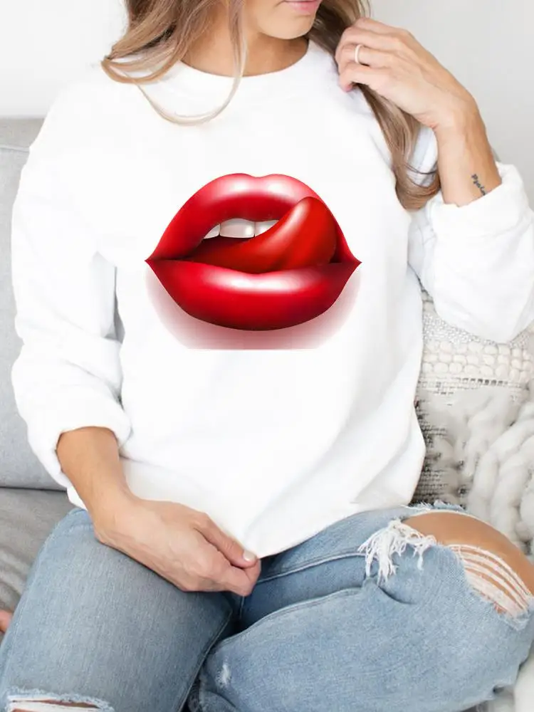 

Свитшот женский с принтом, милый Повседневный пуловер с рисунком в виде губ, акварели, в стиле 90-х, одежда на осень и весну