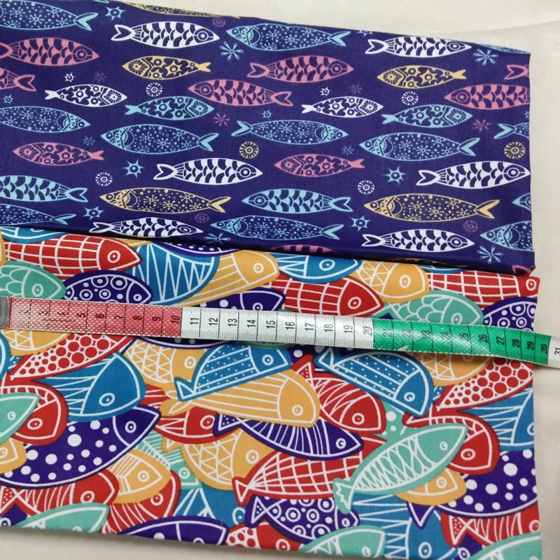 Традиционная мультяшная хлопковая ткань с принтом рыбы для самостоятельного