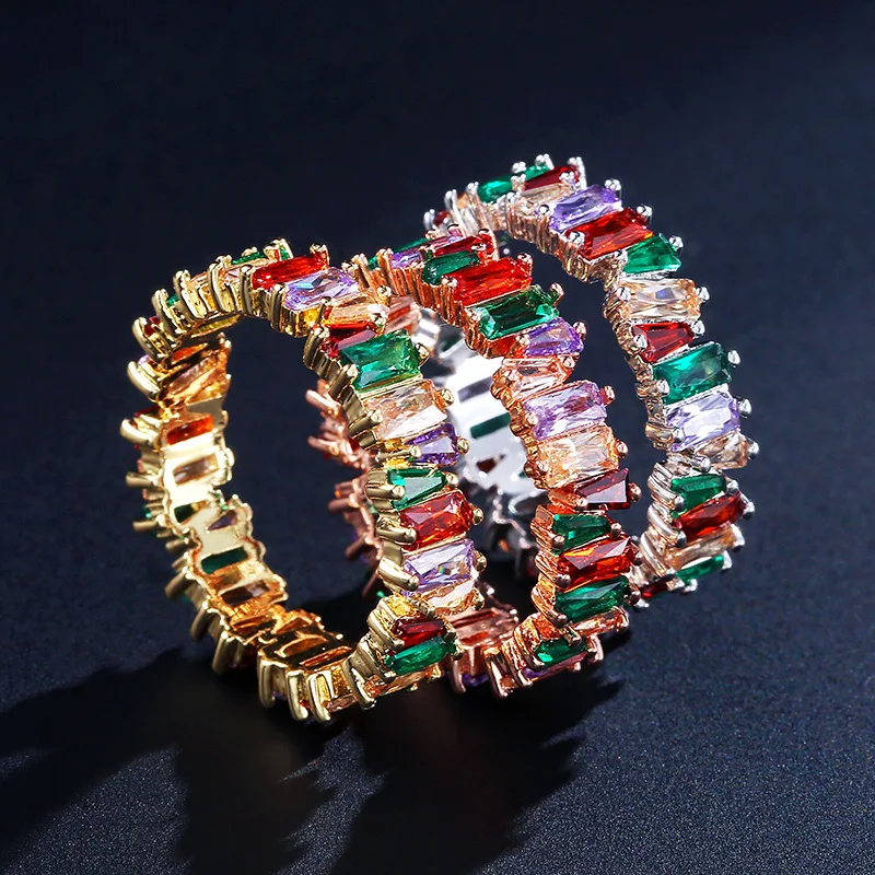 

Hip Hop Full Square Crystal Zircon Ring Platinum Plated Women Gril Finger Ring