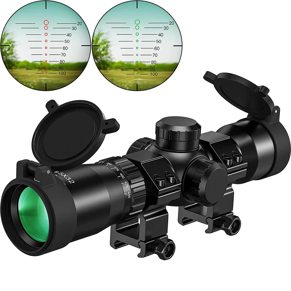 1.5-5x32mm Crossbow Scope Sights Etched Red Green Illuminated Ballistic Reticles 300-425FPS Speed Adjust Hunting Rifle Scope