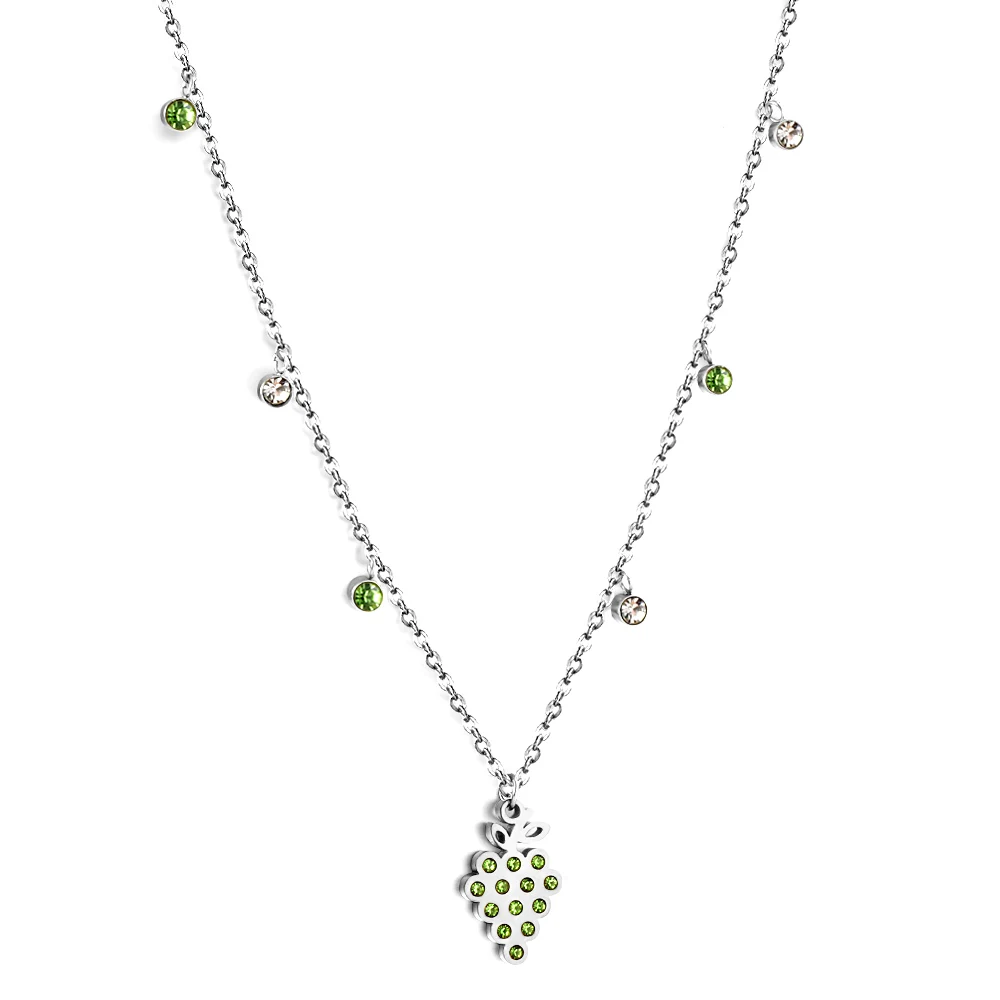 

Женское ожерелье с подвеской, чокер из нержавеющей стали золотого цвета с зеленым кубическим цирконием и кристаллами винограда для женщин, премиальная бижутерия, подарок на помолвку