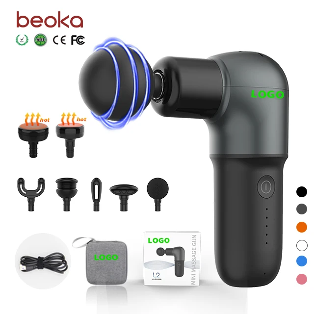 

Beoka factory fascia deep tissue percussion muscle mini body massage gun powerful vibration with heated function type c charge
