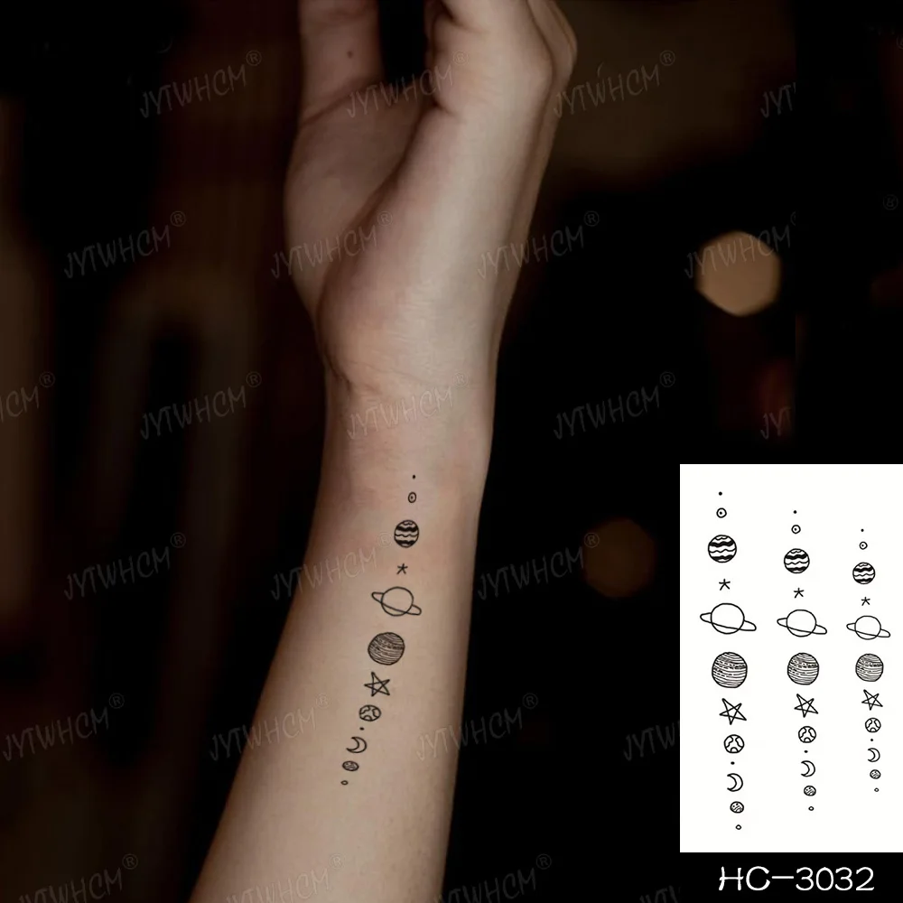 Водостойкие временные тату-наклейки кошка звезды Геометрическая луна планета