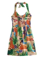 cute fruit vegetable print spaghetti strap halter a line mini dress