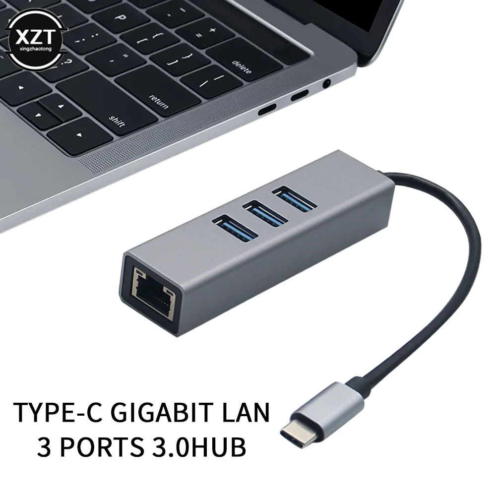 USB C Ethernet with 3 Port USB HUB 3.0 RJ45 Lan Network Card USB to Ethernet Adapter for Mac iOS Android PC RTL8153 USB 3.0 HUB