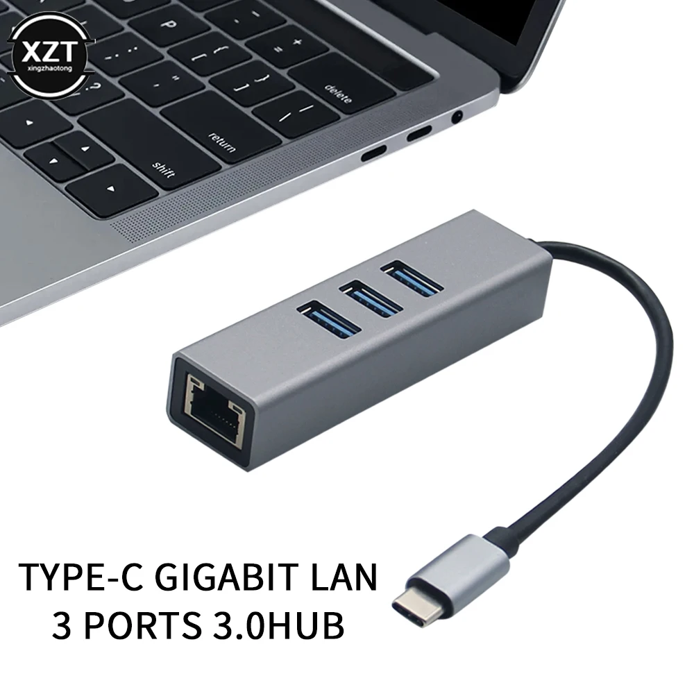 Адаптер USB C Ethernet с 3 USB-портами, 3,0 дюйма, RJ45