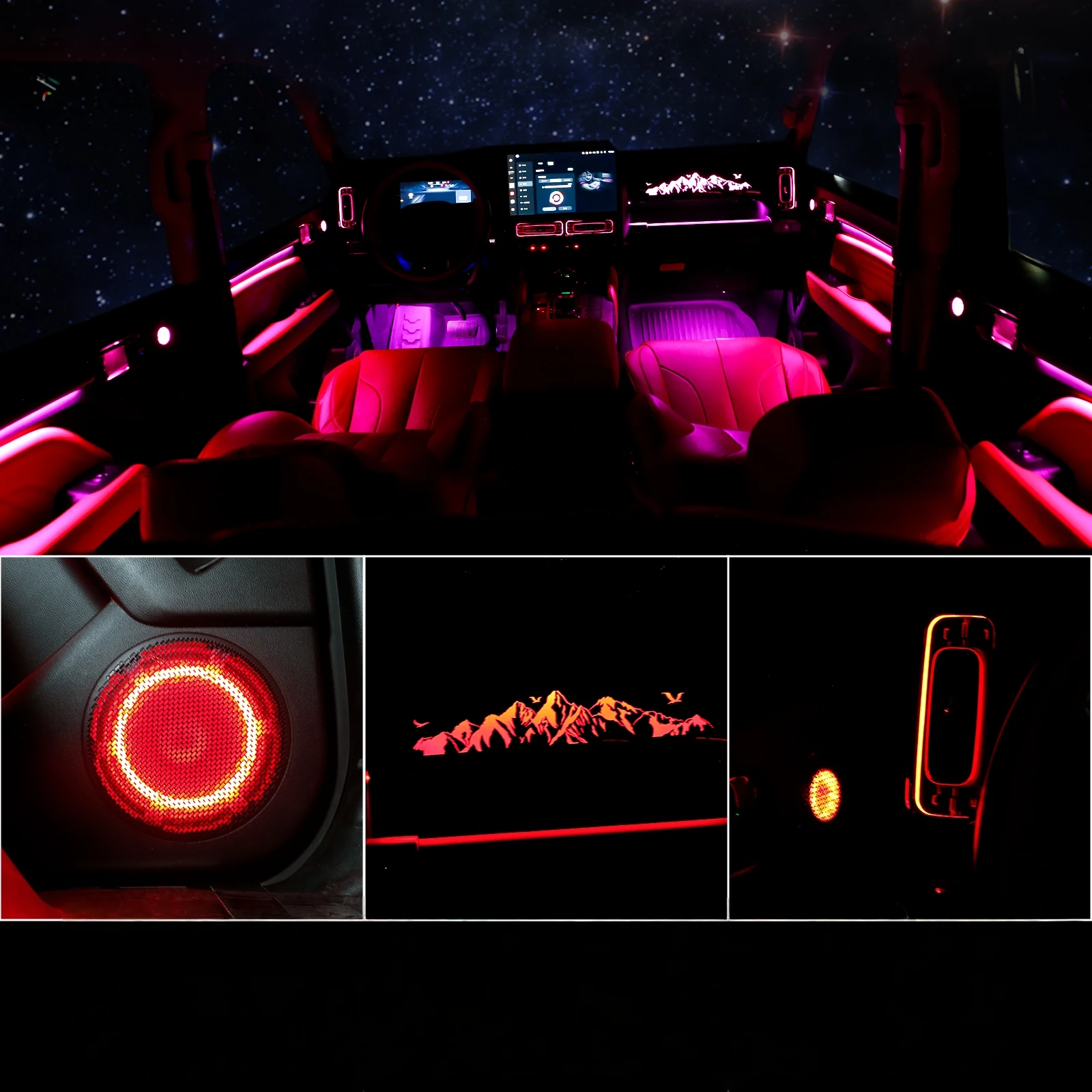 

64-цветное автомобильное окружающее освещение для Great Wall GWM Haval H9 2th 2024-2025, внутренняя атмосферная лампа, управление через приложение, аксессуары для интерьера