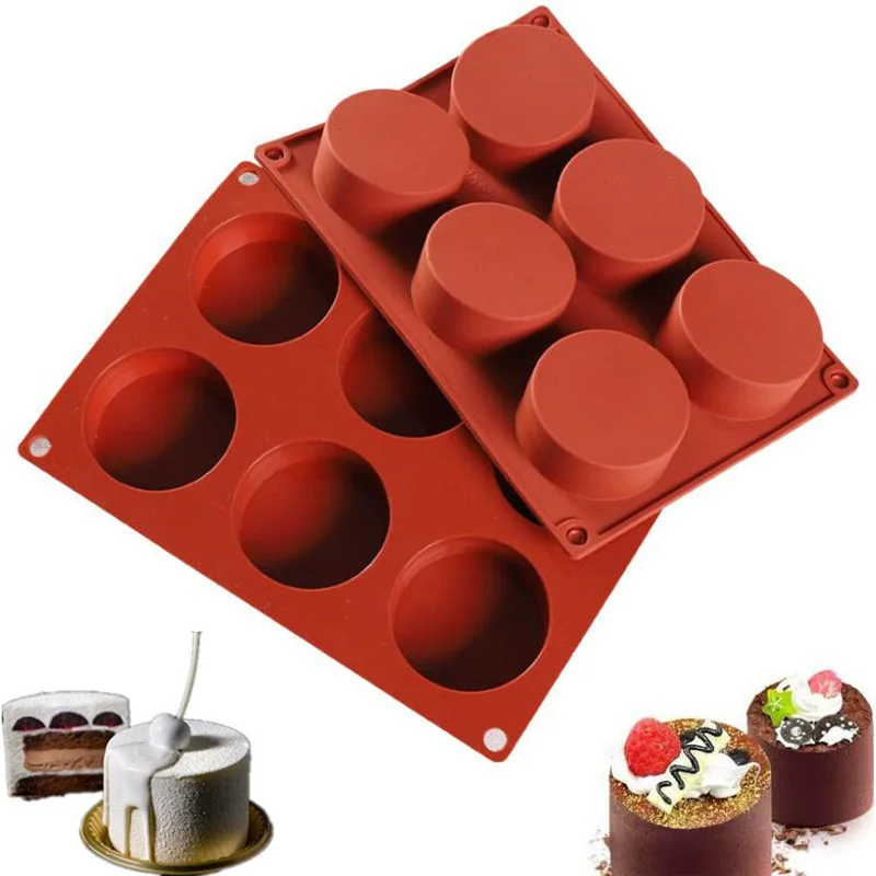 

New 6 Cavity Cylinder Silicone Cake Mold For Cookies Making 3D Handmade Kitchen Reuse Baking Tools Decorating Mousse Mould M440