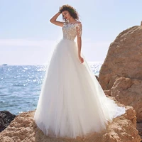 2022 illusion scoop neck a line wedding dress for bride graceful white lace applique bridal wedding gown vestido de novia