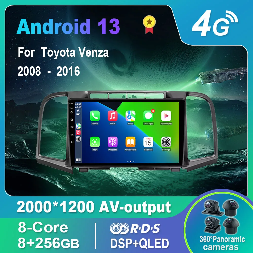 

Автомагнитола на Android 13,0/Мультимедийный видеоплеер для Toyota Venza 2008-2016 GPS QLED Carplay DSP 4G WiFi Bluetooth