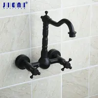 JIENI Matte Black Bathroom Wash Basin Faucet Tall 2 Holes Wall Mounted Bathtub Brass Black Wash Vessel Sink Tap Mixer Faucet