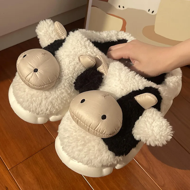 

Cows cotton slippers women's winter indoor home thick bottom plush couple cotton slippers men thick bottom non-slip slippers