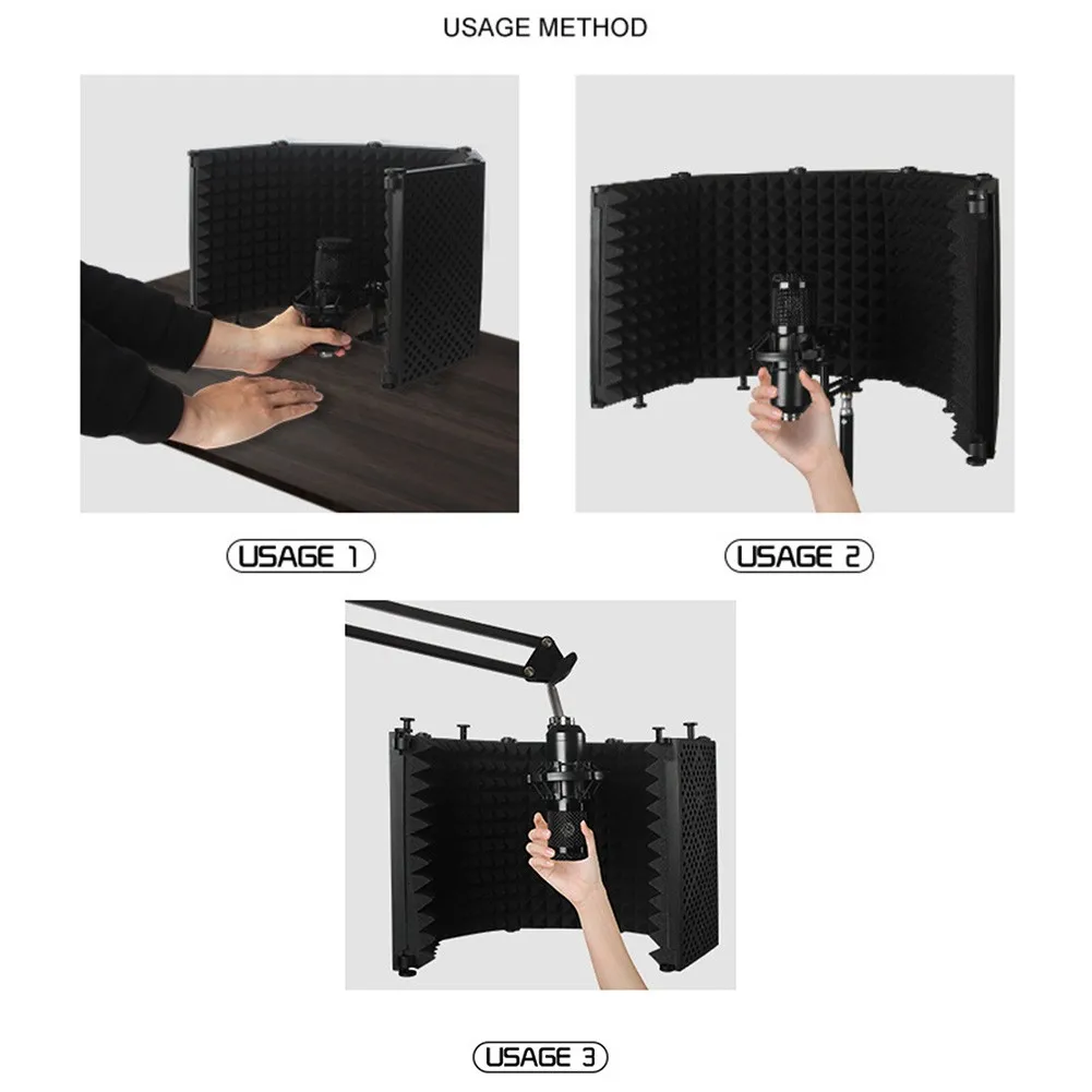 

1pc Foldable Microphone Isolation Shield Studio Sound Absorbing Foam Broadcast Studio Adjustable Angle Mic Wind Screen Shield