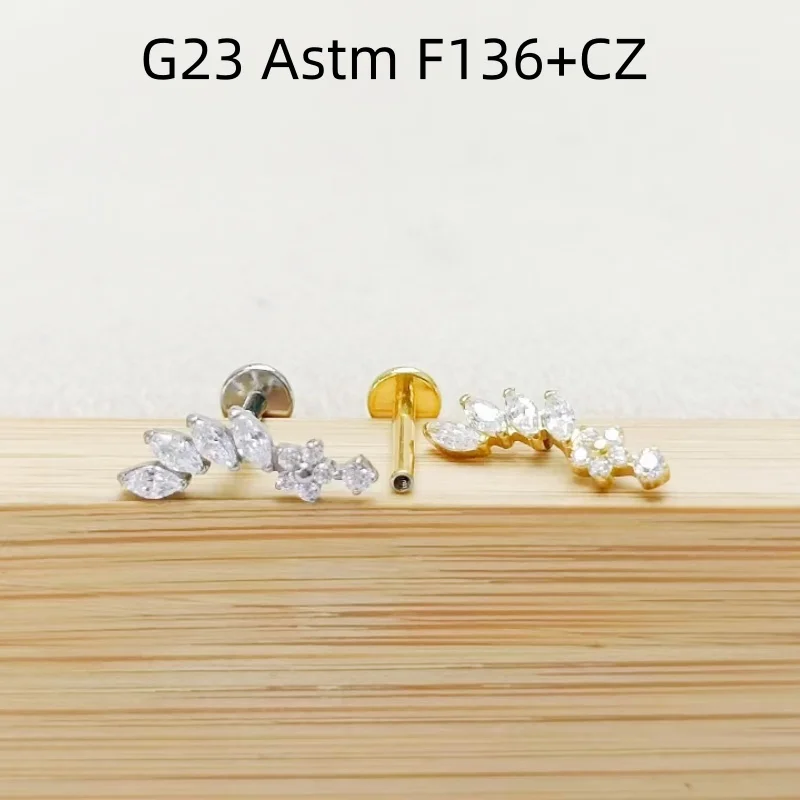 Лот 10 шт. украшения для тела 16 г G23 Титан Astm F136 Блеск CZ Губная губа Брусок Ушная