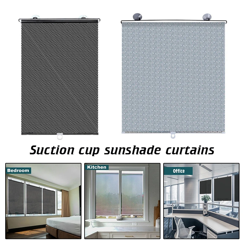 

Sunshade Roller Blinds Living Room Car Window Blackout Curtains Suction Cup Cover Kitchen Sun Protection Office Privacy Curtain