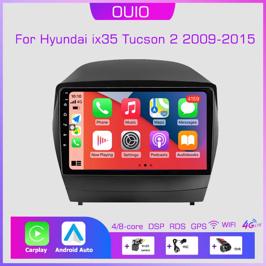 2din Android 10 Car Radio Multimedia Player Carplay Auto GPS Navigation DSP BT NO DVD For Hyundai ix35 2 Tucson 2 LM 2009-2015