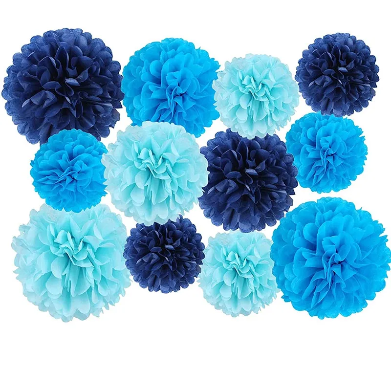 

12 шт., голубые салфетки с помпонами для мальчиков