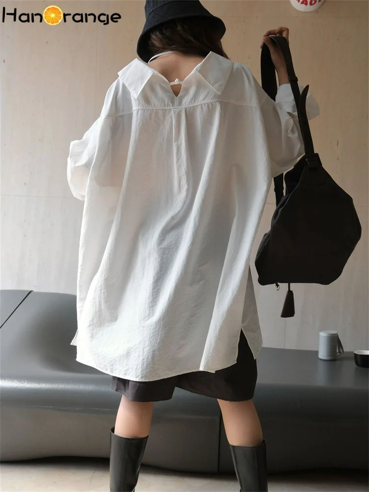 HanOrange 2024 осенняя ленивая рубашка с отложным воротником женская свободная