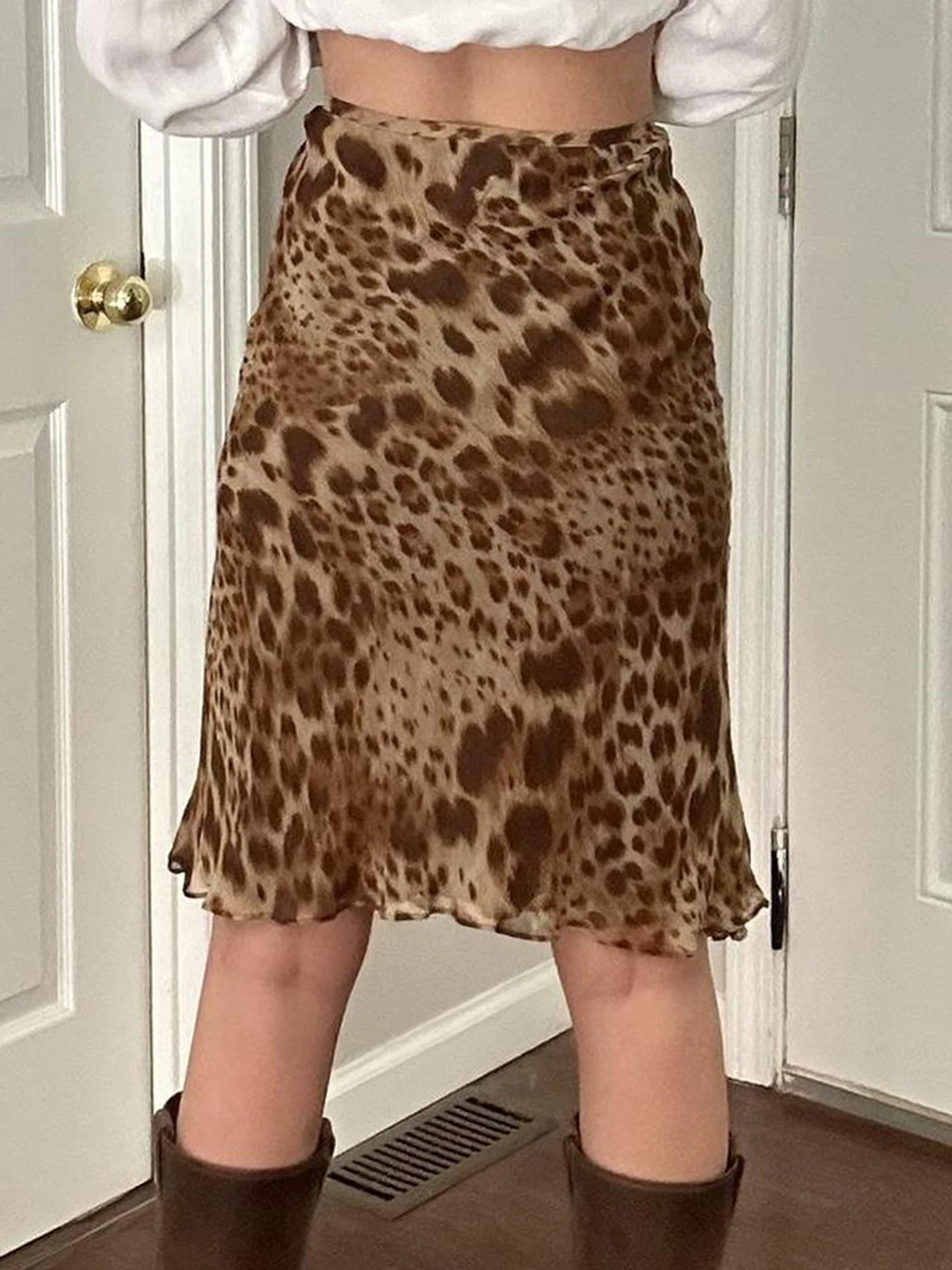 Женская Двухслойная юбка с леопардовым принтом средней длины и высокой талией