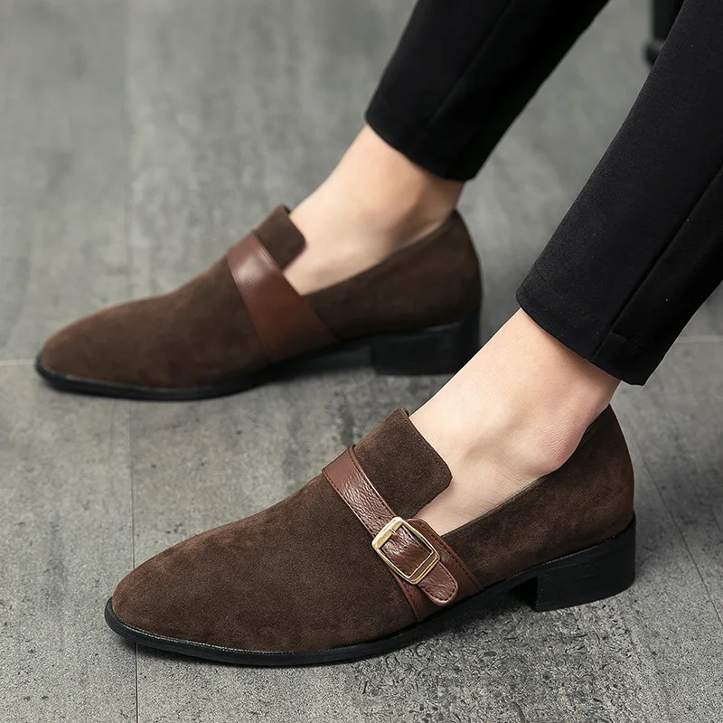 

Man Cow Suede Leather Loafers Fashion Single Monkstrap Shoes Comfortable Driving Moccasins British Nighclub Party Summer Autumn