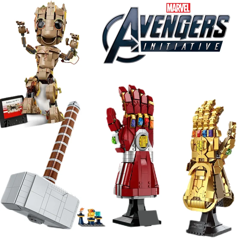 

Marvel Thor Hammer Avenger Iron Man Heroes Thanos Gauntlet Infinity Glove I am Groot Fit 76223 76209 76191 Building Block Brick