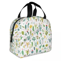 cactus white background insulated lunch bags print food case cooler warm bento box for kids lunch box for school