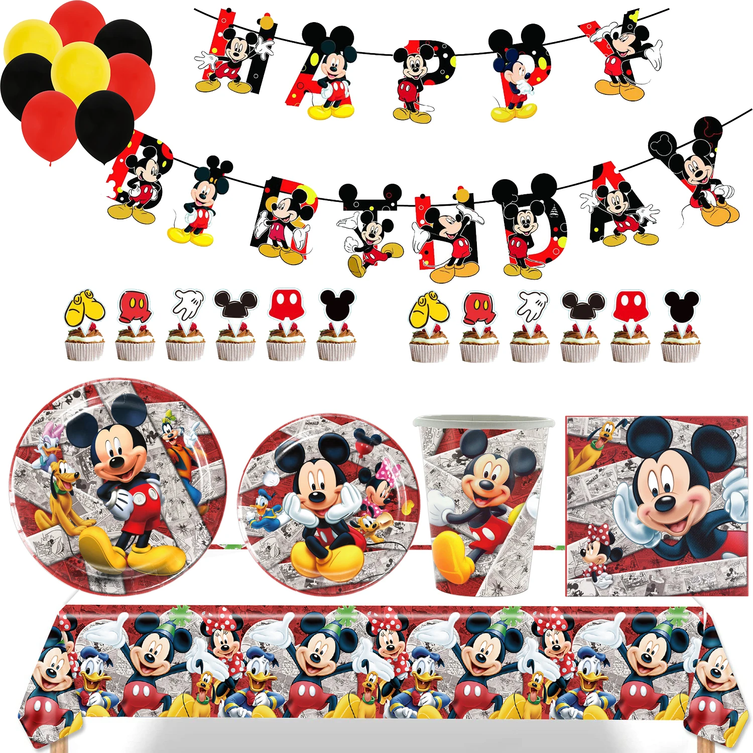 

Disney Cartoon Mickey Mouse Themed Happy Birthday Party Decoration Disposable Tableware Balloon Banner Baby Shower Girl Kid Gift