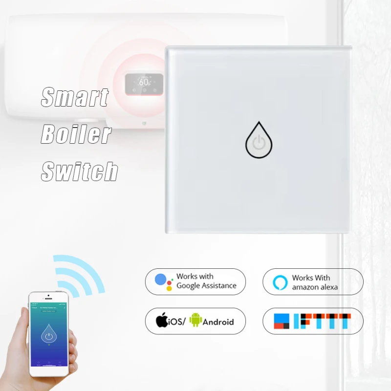 

Smart Wifi Water Heater Switch Boiler Switches US EU Touch Panel Timer Outdoor App Control Alexa Home Smart Switch