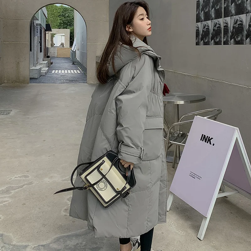 2022 mid-length jacket winter women's coat warm thickened hooded down cotton pie overcoat women's casual loose winter coat