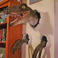 1 set realistic dinosaur ornament vivid open mouth shape scary wall breaking velociraptor claw figurine home decor