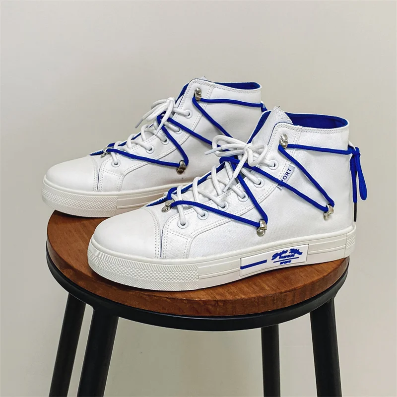 new Hong Kong style high-top canvas shoes casual tide shoes men's shoes non-slip wear-resistant comfortable shoes size 39-44