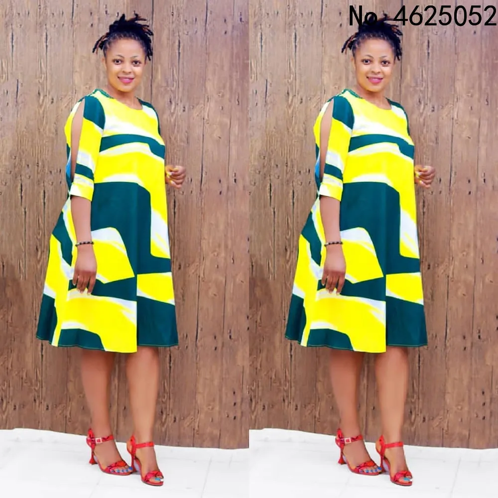 

Африканские платья для женщин, летнее модное Африканское платье с круглым вырезом и принтом из полиэстера, Платье До Колена, африканская од...