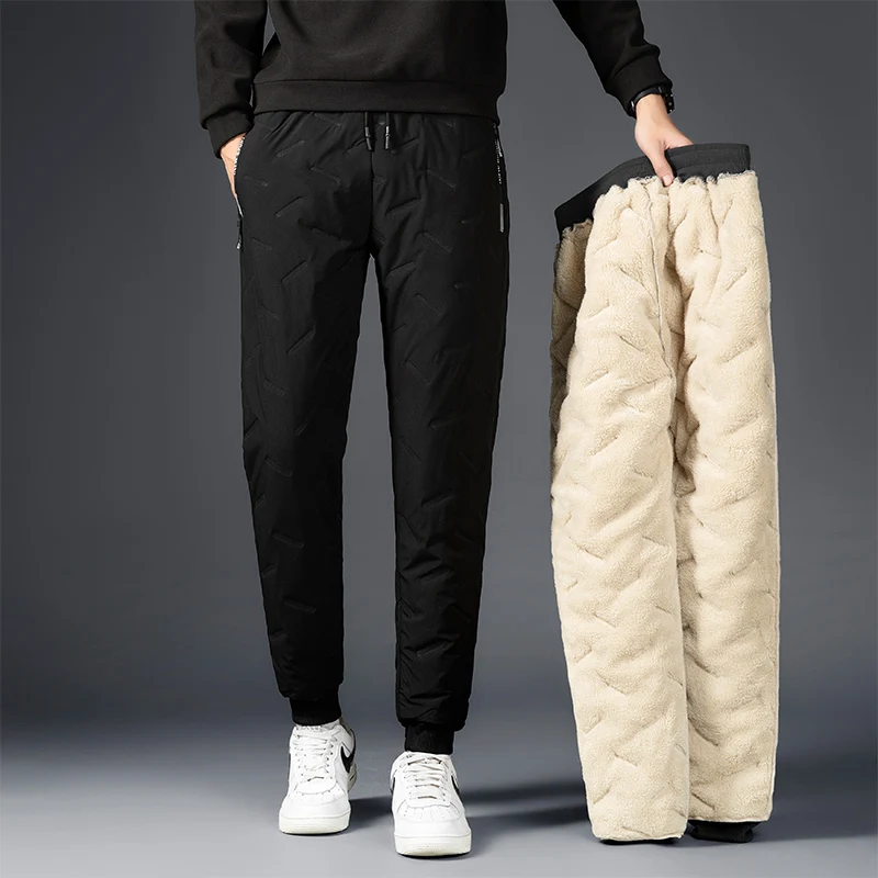 

Winter Men's Wool Warm Thickened Waterproof Pants Fleece Jogging Sports Pants Casual Men's Plush Outdoor Sports Pants
